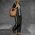 thumbnail image 7 of BRELIL Women Plus Size Two Piece Sets V Neck Short Sleeve Shirt Wide Leg Long Pants Casual Lounge Solid Boho Vacation Travel Outfits Fall Summer Tracksuit, Black 2XL, 7 of 7