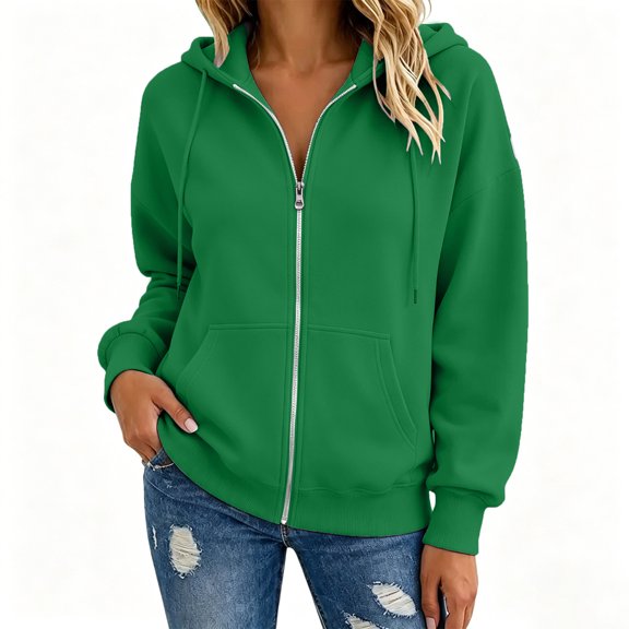 Women's Hooded Zip Up Sweatshirt Fleece Jacket Casual Long Sleeve Pullover Hoodie Coat Outerwear Winter Fall Fashion Loose Fit Full Zipper Pocket Tops