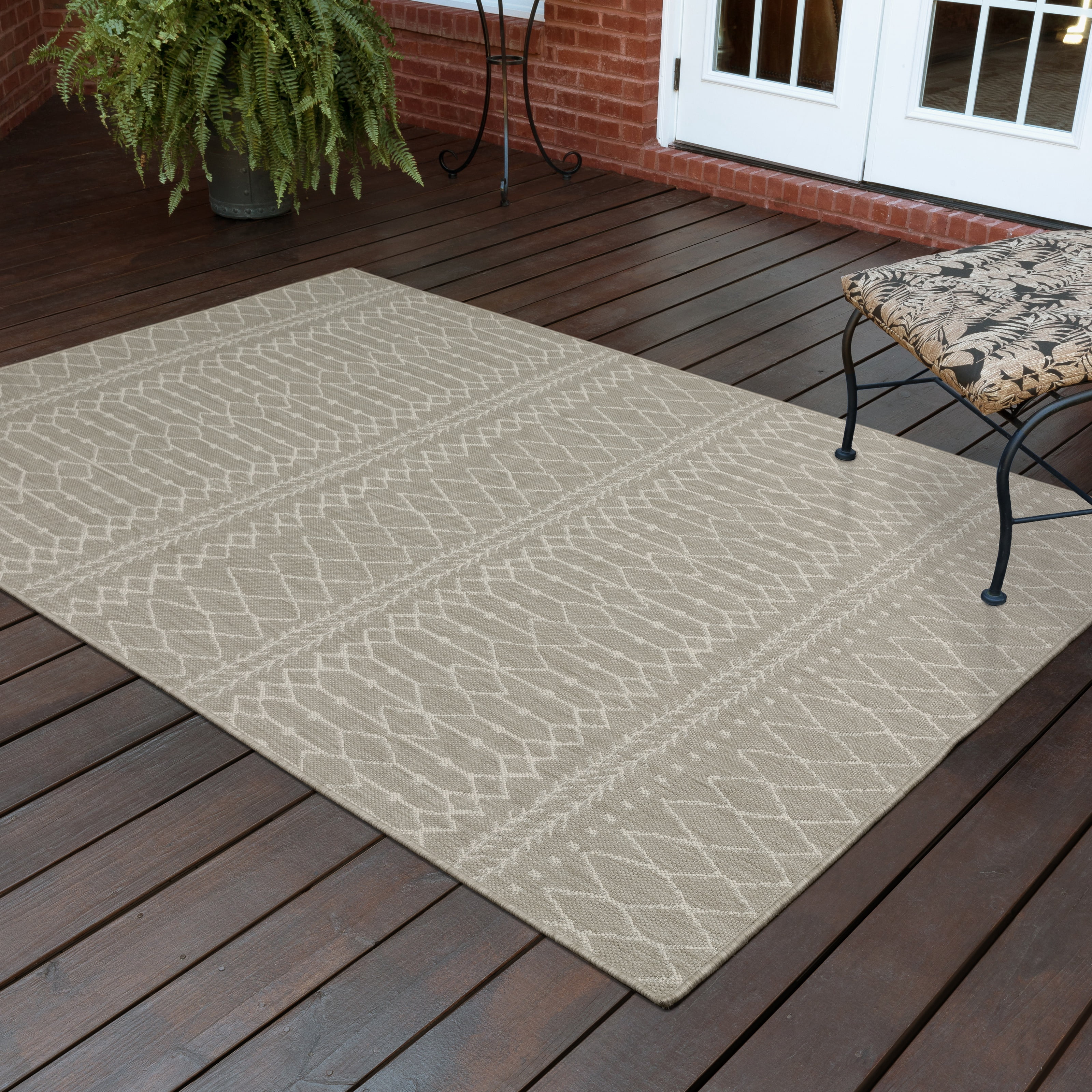 Avalon Home 10' x 13' Gray and Taupe Geometric Outdoor Rug
