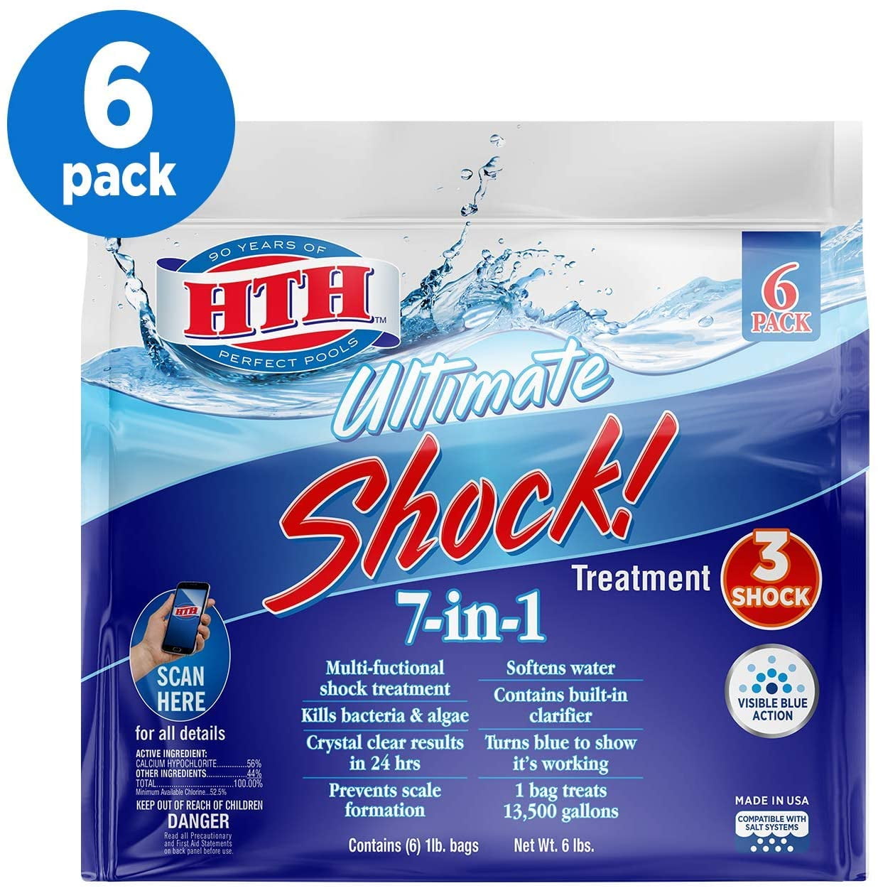6 PACK 1 lb HTH 4-in-One SUPER SHOCK Swimming Pool Chlorine Cleaner 