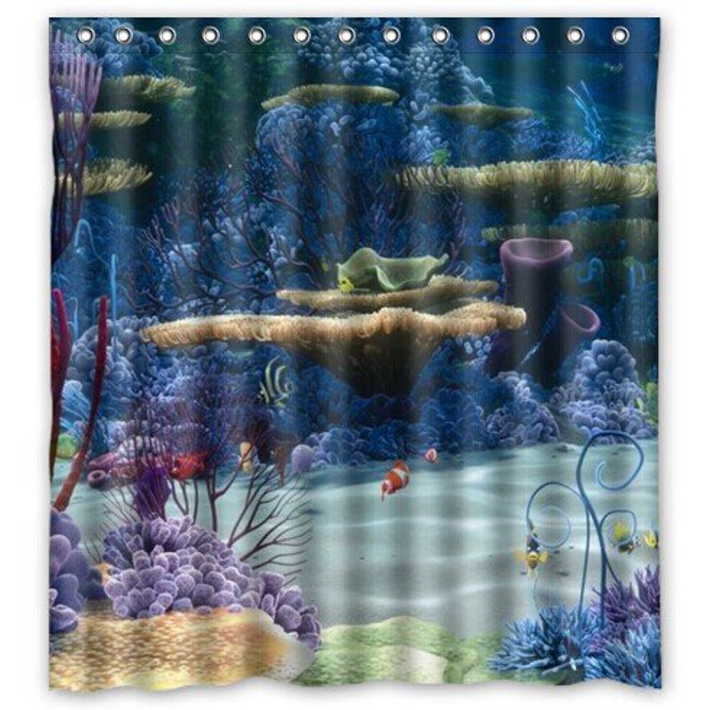 GreenDecor Under The Sea World Waterproof Shower Curtain Set with Hooks