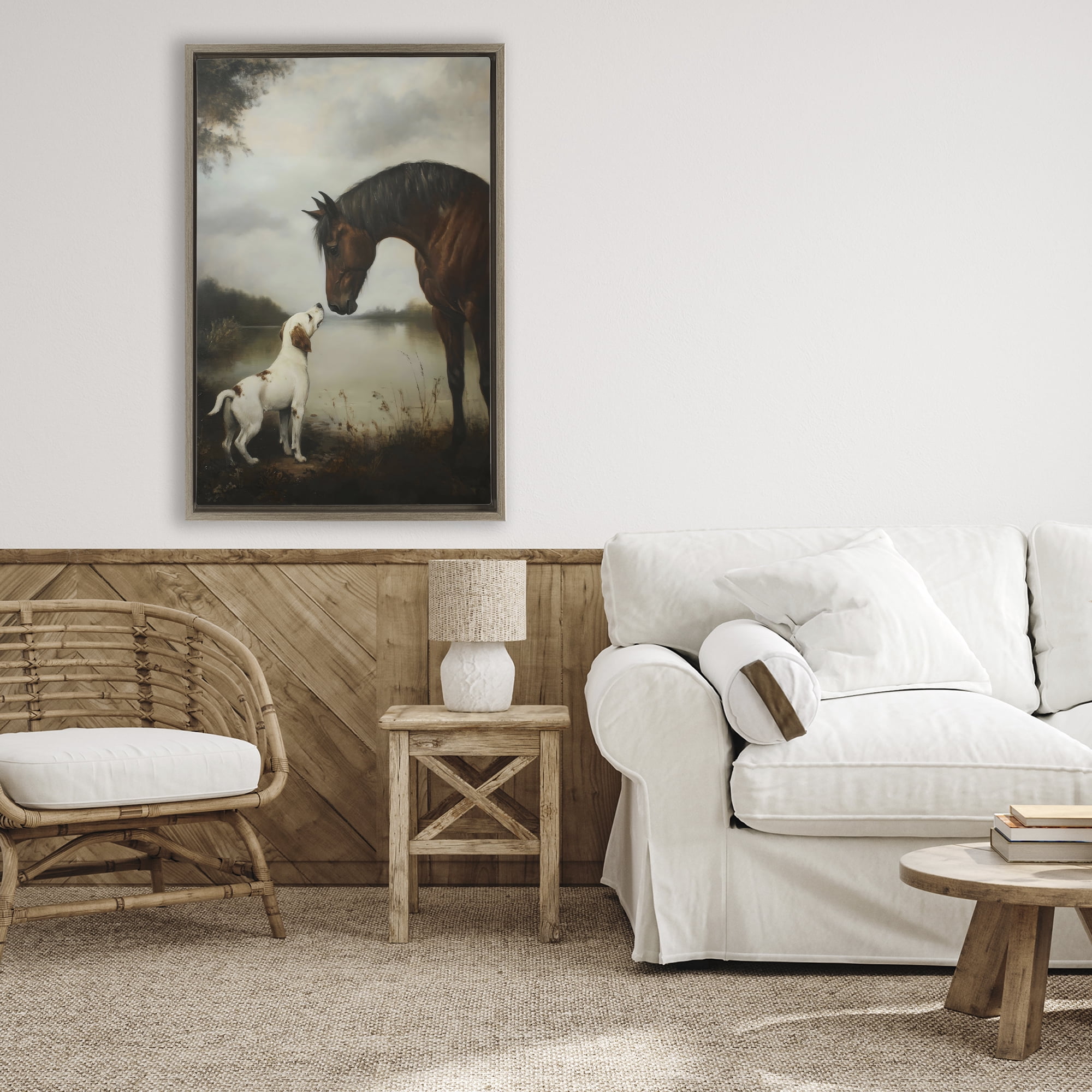 Stupell Industries Hound & Horse Companions Brown Framed Floater Canvas Wall Art, design by Petal Prints Design