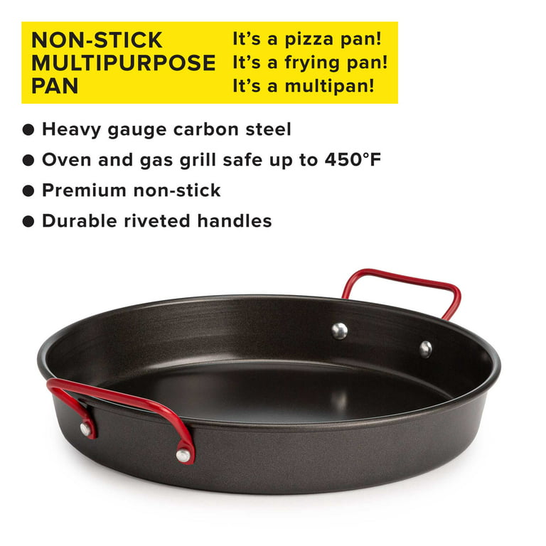Tasty Non-Stick Multipurpose Pan, Heavy Gauge Carbon Steel, Stovetop, Oven and GAS Grill Safe Up to 450F, Premium Non-Stick Coating, 12