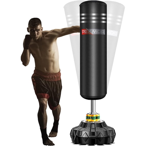 PEXMOR Freestanding Punching Bag Heavy Solid Boxing Bag with Suction Cup Armor Base & Noise Vibration Absorption Device for Adult Youth - Men Stand Kickboxing Bags Kick Punch Bag | Black