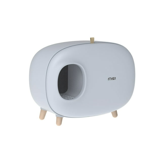 Bac à Litière Semi-Fermé pour Chat – Matériau PS de Haute Qualité, Forme Rectangulaire, Résistant aux Odeurs, Design Moderne avec Tiroir Facile et Support en Bois, Convient aux Chats jusqu'à 14lbs