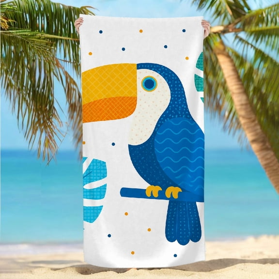 RKSupls  Quickly Absorb Moisture Beach Towel - Tropical Toucan Monstera Leaves Print, Ultra-Soft Microfiber Ideal for Bathroom beach yoga  30x60 in