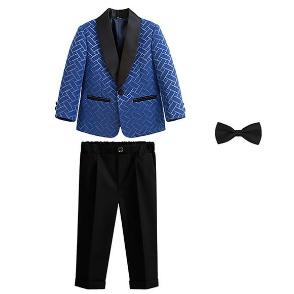 LYHaoo Boys Outfit Sets,Boys Business Suits Coat 3 Piece Outfit Tuxedo Set For Kids Formal Suit For Boys With Pants Bowtie Set Slim Blue Sizes 9-10 Years