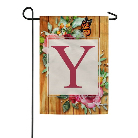America Forever Spring Monogram Garden Flag Letter Y 12.5 x 18 inches Double Sided Vertical Outdoor, Yard, Lawn, Seasonal Decorative Flowers Bees and Butterflies Summer Garden Flag
