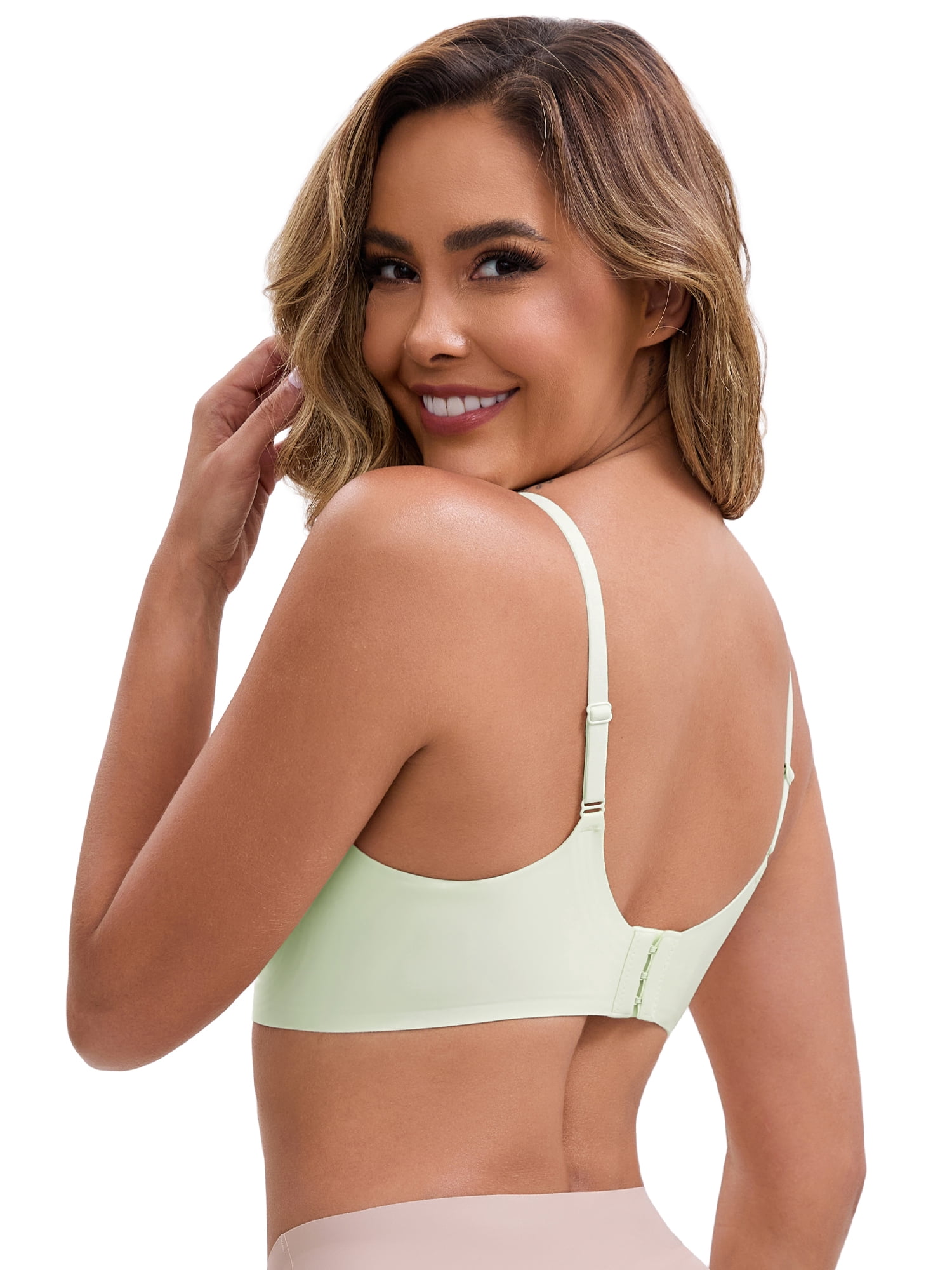 DARING DIVA Lace Trim V-Neck Wireless Bra Adjustable Spaghetti Straps Lift Up M Green