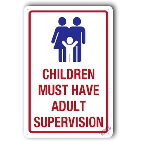 & Tin Pool Safety Sign, 8x12 inches, 'Children Must Have Adult Supervision', Practical and Functional