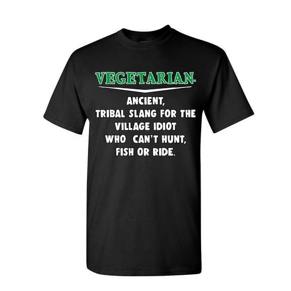 Tee Hunt Vegetarian Definition T-Shirt Offensive Village Idiot Vegan Meat Mens Shirt