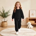 thumbnail image 2 of Toddler Girls Outfit Set Round Neck Solid Color Long Sleeve Top Pants Two Piece Set 6-24 Months 2T 3T 4T 5T 6T Children Black,6-7 Years, 2 of 6