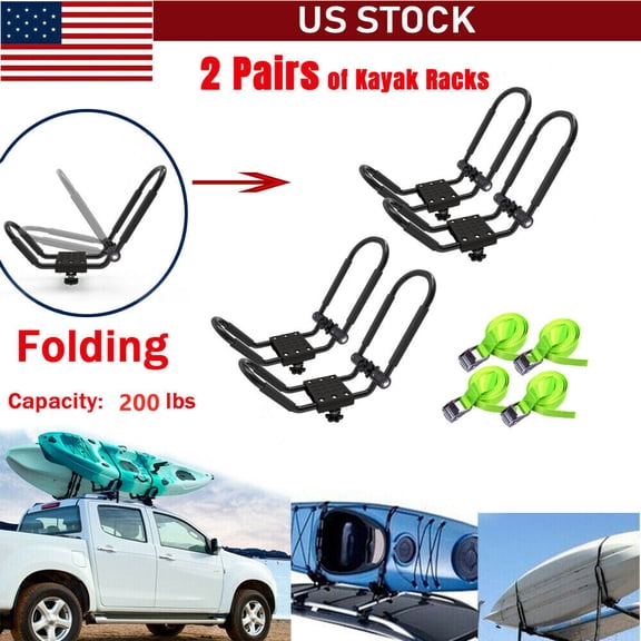 2 Pairs Folding Universal SUV Kayak Roof Rack J-Bar Canoe Top Mount Car Carrier