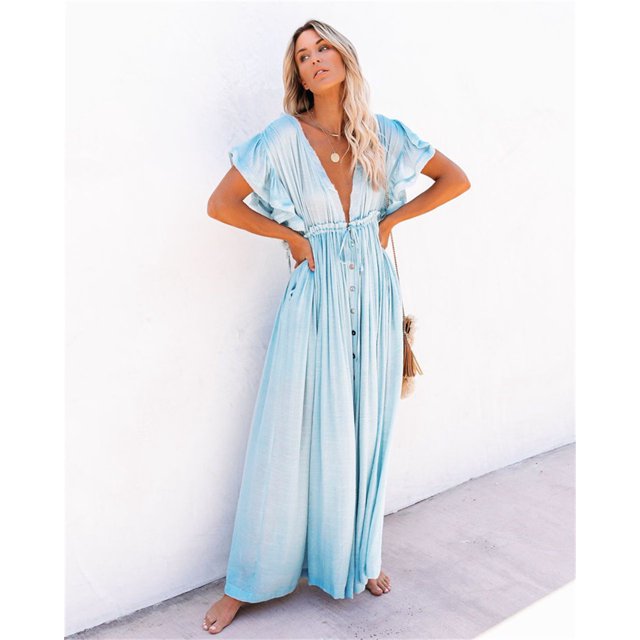 Vestido playero Sexy para mujer, túnica larga blanca, ropa informal elegante, traje de baño