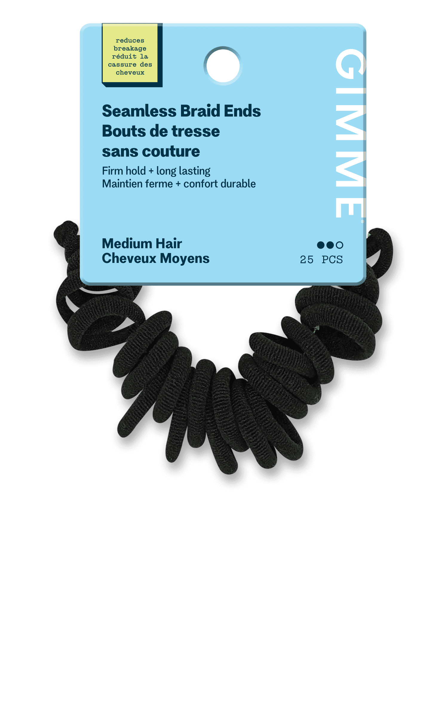 Gimme Beauty Élastiques Pointes Tresses, Cheveux Moyens, Matière Extensible, Noir, 25 Unités