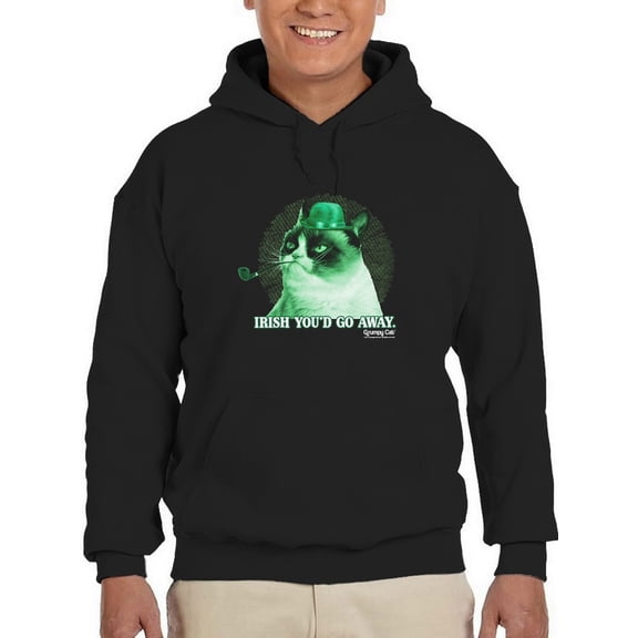 Grumpy Cat With Pipe And Hat Hoodie Men -T-Line Designs, Male 3X-Large