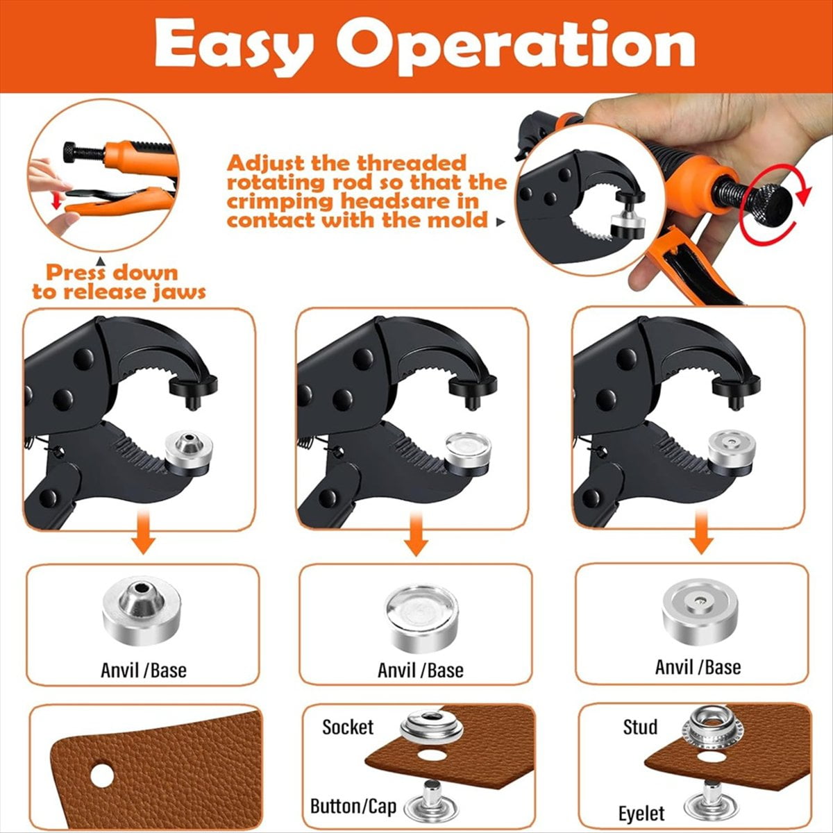 Snap Kit Fastener Tools: Adjustable Snap Pliers for Fabric Boat Cover Canvas Repair Kit, Marine Snaps Stainless Steel C