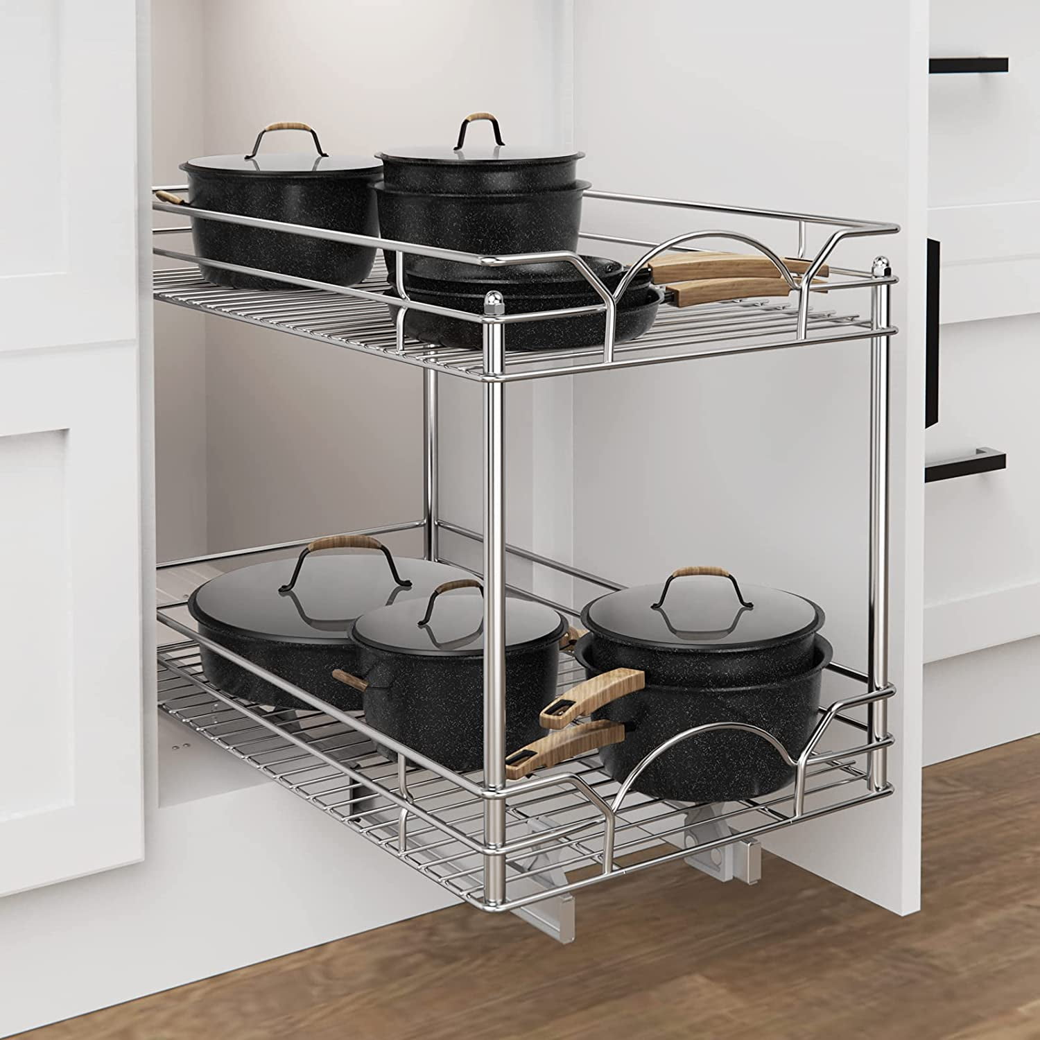 Organizer, 2-Tier Pull Out Cabinet Organizers 11 W x 21 D, Pull Out Home  Organizers Chrome Pull Out Drawer for Base Ca - AliExpress
