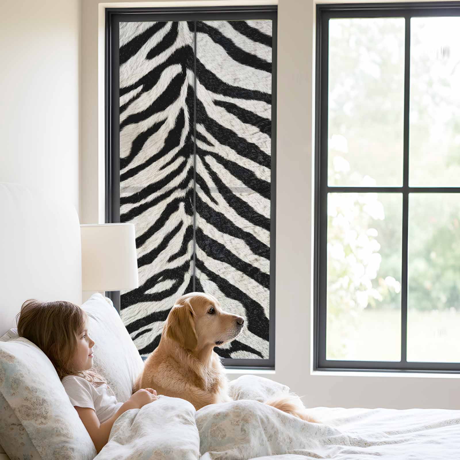 Black White Zebras Window Privacy Film, Vintage Abstract Art Static Cling UV Sun Blocking Tint Film Heat Control Windows Films for Bedroom Bathroom, Window Stickers 23.6"x59"