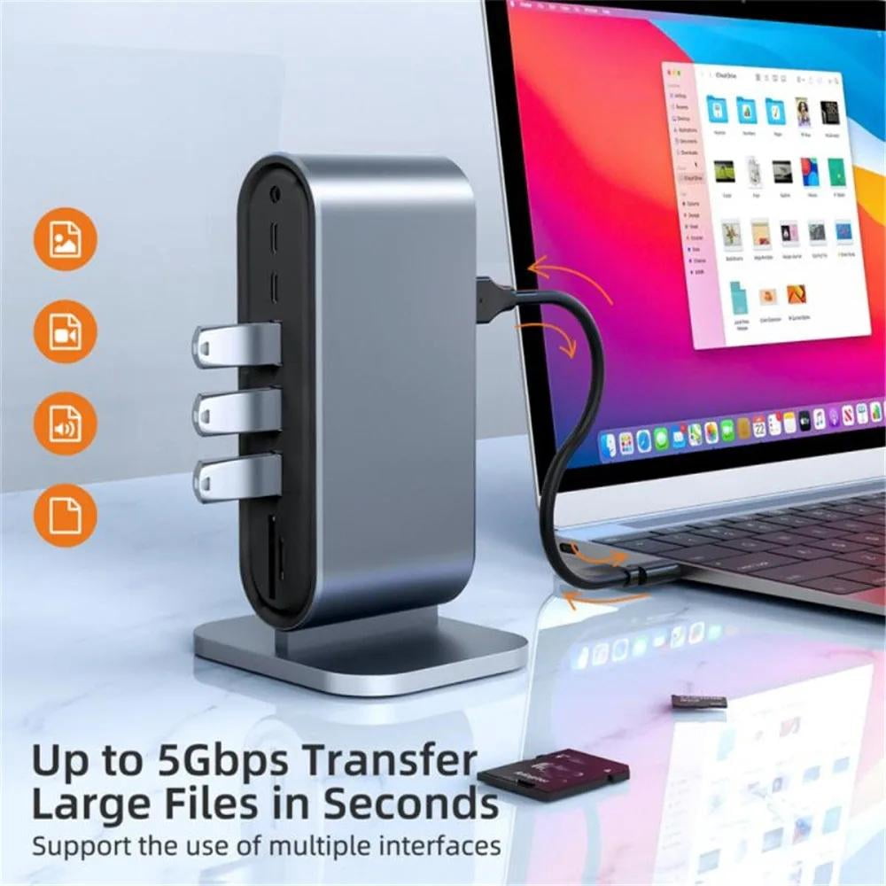 12 Ports USB C Docking Station - AUBEAMTO 12-in-1 USB C Hub Dock Laptop Display Docking Station Universal Port with 4K HDMI Monitor,100W PD,Ethernet,VGA,Audio,SD/TF,USB 3.0 Adapter for Mac Computer