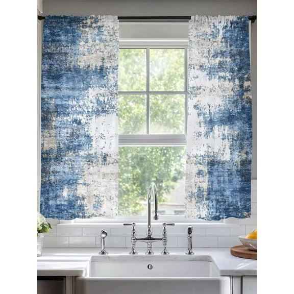 Abstract Stitching Sheer Curtains 72 Inches Long 2 Panels Blue Gray Mottled Texture Light Filtering Semi Sheer Window Curtains Drapes for Bedroom Living Room 52"x72"