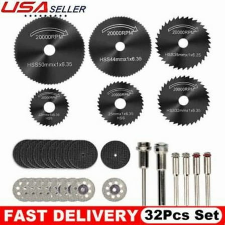 32Pcs Cutting Wheel Set Drill For Dremel Rotary Tool Accessories W/ 1/8" Mandrel