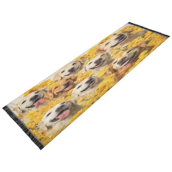 Vintage Modern Runner Rug,Non Slip Machine Washable 72"x23.5" Polyester Material Pet-Friendly Durable,Applicable to Entryway Rug Living Room Rug Daisies and Dogs