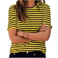 thumbnail image 2 of QQAMB T-Shirts for Women Casual Strip Printed Crewneck Short Sleeve Blouse T-Shirts Summer Trendy Tee Tops Yellow S, 2 of 6