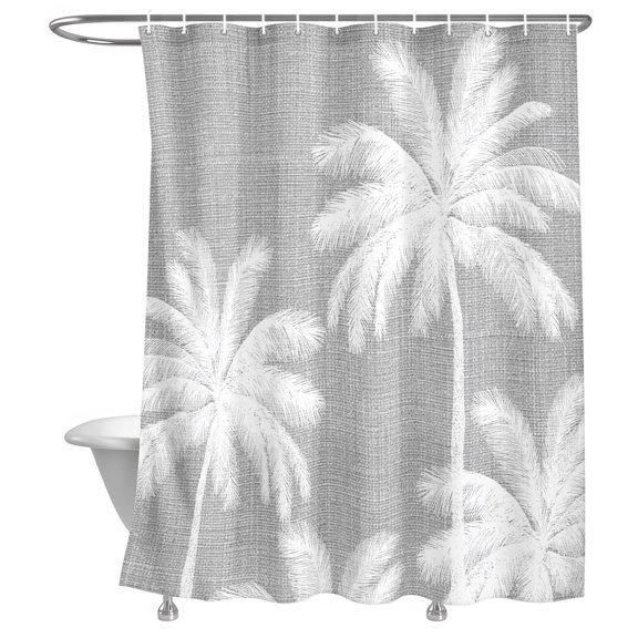 Grey Palm Trees Shower Curtain, Summer Beach Tropical Farmhouse Lightweight Waterproof Fabric Shower Curtain with Rustproof Grommets for Bathroom Bathtub 72x96in