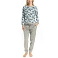 thumbnail image 2 of MUK LUKS Likely to Lounge Women's 2-Piece Pajama Set, Minky Fleece Long Sleeve and Jogger Pjs, Gray/River Camo, P/L, 2 of 6