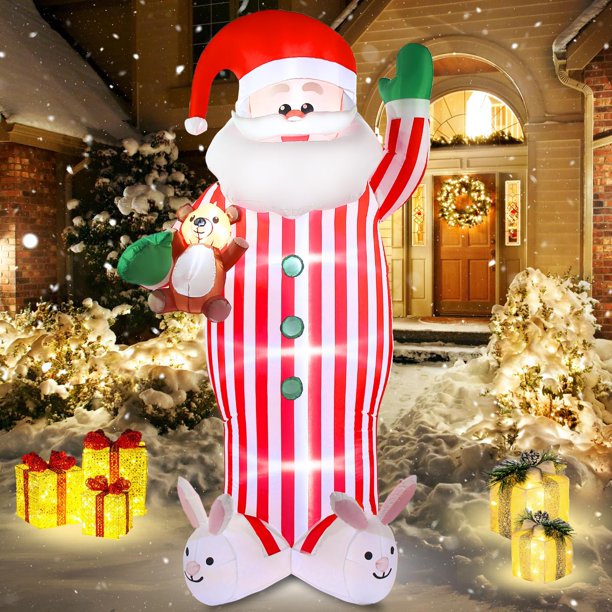 Wabolay Navidad inflable Papá Noel decoraciones al aire libre 8 pies gigante soplado patio inflables de Papá Noel lindo Navidad invierno explosiones luces LED decoración conejo para vacaciones fuera c