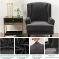 thumbnail image 3 of Eurhowing 1-Pack Wingback Chair Slipcovers with Cushion Cover, Stretch Velvet Soft Armchair Covers, Wingback Chair Furniture Protector, Dark Grey, 3 of 10