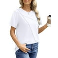 thumbnail image 5 of UVN Blouses for Women Summer Short Sleeve Shirts Casual Crew Neck Pleated Tunic Tops, 5 of 10