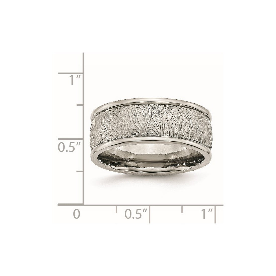 Stainless Steel Polished 9mm Textured Rounded Edge Ring Size 9.5 Ring for Women