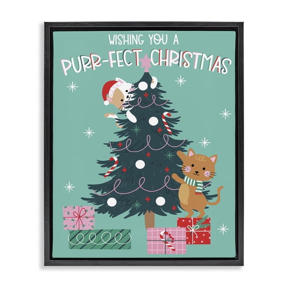 Stupell Industries Bohemian Purr-Fect Christmas Tree Black Floating Frame Canvas Art, 17 x 21, by Angela Nickeas