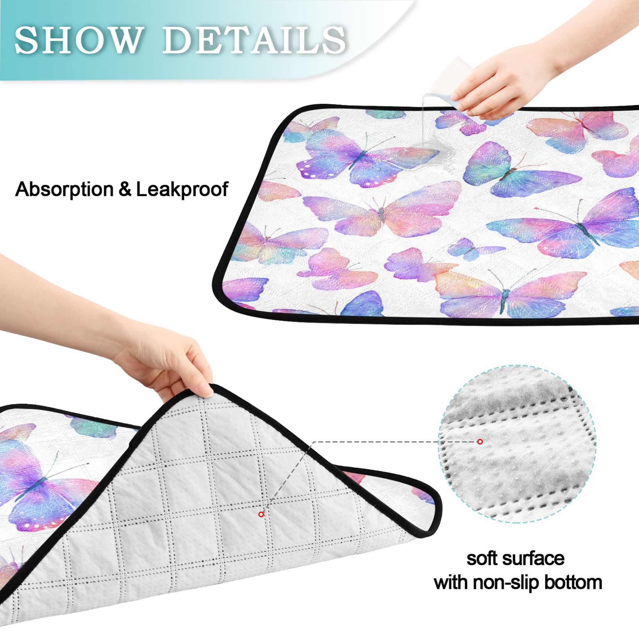 Qxltty Colorful Butterflies Cat litter Pads Pet Set of 3 Diaper Mats Center Anti-leakage Layer Absorbent Soft and Comfortable