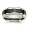 thumbnail image 1 of White Stainless Steel Ring Band Wedding Black Base with Polished Ceramic center Beveled, 1 of 6