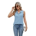 thumbnail image 2 of Womens Ribbed Tank Top Zipper V Neck Dressy Casual Blouses Sleeveless Camisole Tops Work Tank Shirts Sky Blue XL, 2 of 9