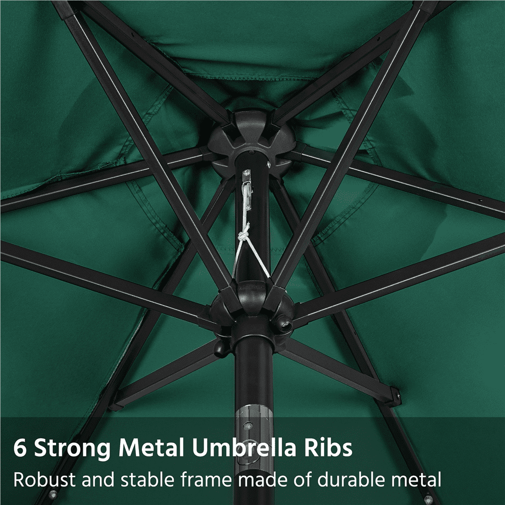Renwick 7.5FT Patio Umbrella with Base Stand and LED Solar Lights, Dark Green