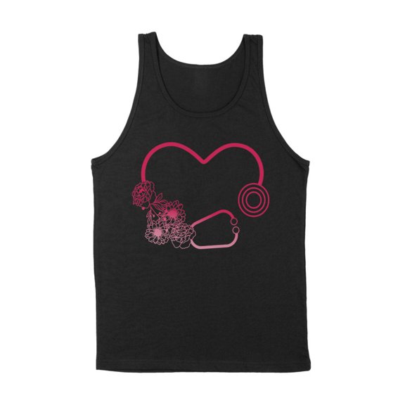 Heart Flowers Stethoscope Tank Top Unisex Large Black