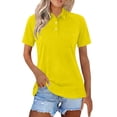 thumbnail image 2 of Soyumi Casual Short Sleeve Linen Shirts for Women, V Neck Button Down Blouse Short Sleeve Office Work Tops Vintage Vacation Tees Shirt Blouse Tops, Yellow, 2 of 7
