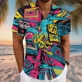 thumbnail image 2 of Mens T-shirts " 80s Vintage Shirt For Men Tropical Print Short Sleeve Button Up Shirt Casual Summer Beachwear" Taupe Top Men Long Sleeve Exercise Sports Tee Tan T Seamless Turtleneck Swim Multicolour, 2 of 4