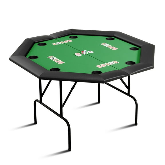 M optimized Octagon Poker Table with Collapsible Legs, Casino Leisure Gamimg Table for 8 Players, Texas Holdem Blackjack Poker Table with Cup Holders