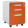 thumbnail image 1 of Classeur Métallique à 3 Tiroirs avec Serrure et Roulettes, Classeur Mobile Entièrement Assemblé pour Bureau à Domicile, Roulettes Anti-Inclinaison pour Rangement A4 Lettre Légal, Grain de Bois Bleu Orange Blanc Noir, 1 of 7