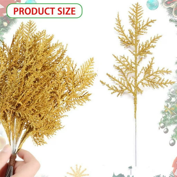 Nvzi 20 piezas de tallos de pino artificiales con purpurina para relleno de adornos de árbol de Navidad (dorado)