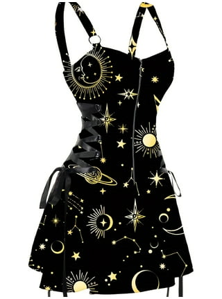 Women's retro sun moon print hooded long sleeve dress sales