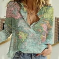 thumbnail image 2 of JLFKNG Womens T shirts World Map Printed Long Sleeve Turndown Collar Loose Casual Women's Shirts Top Suitable For Beach, Vacation, 2 of 6