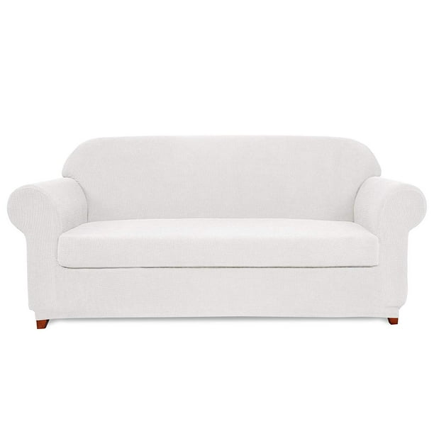 Subrtex Stretch 2 Piece Textured Plaid Sofa Slipcover Off White Com Textured Plaid Sofa Slipcover, 2 Piece Sofa And Loveseat Slipcovers