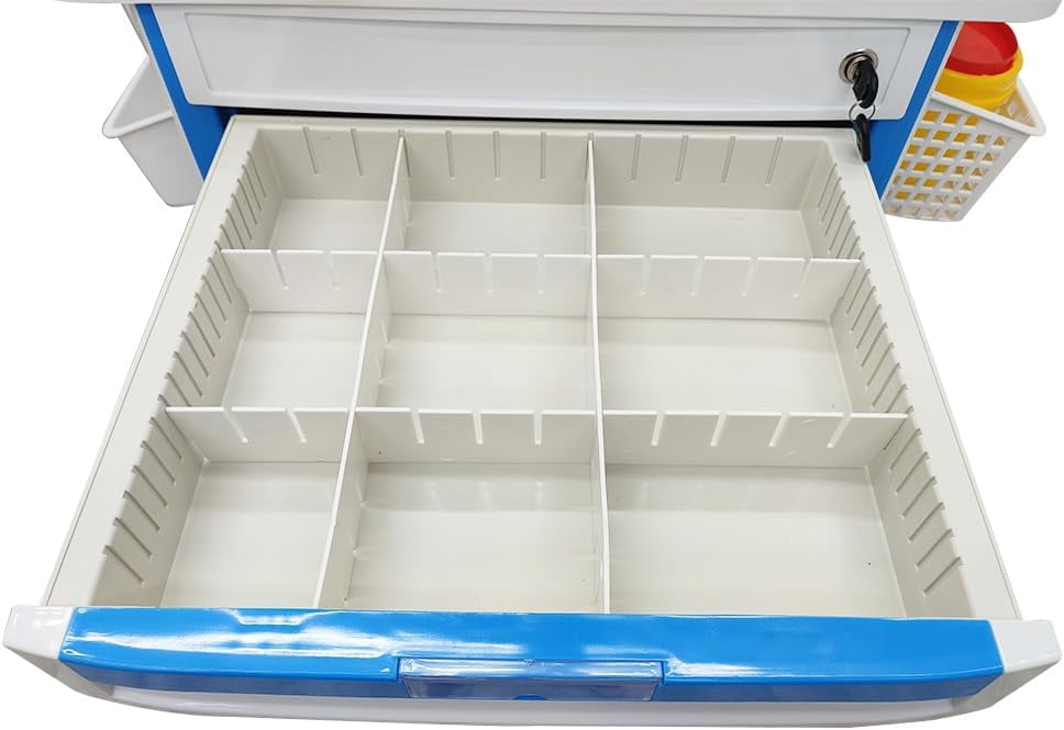 Medical Emergency Vehicle with Drawer Infusion Stand ABS Plastic Easy Assembly Mobile Medical Cart
