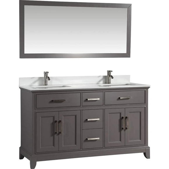 Vanity Art 60" Double Sink Bathroom Vanity Set with Engineered Marble Top and Two Free Mirrors